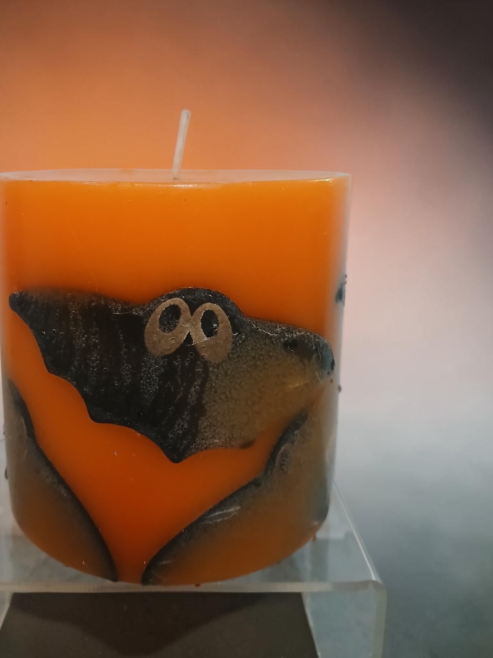 Orange Halloween Bat Pillar Candle - Decorative Home Accent